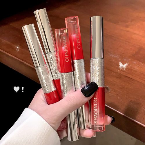 彩妆SHAQINUO双头唇彩口红雨衣一体唇釉水光镜面唇蜜雾面哑光