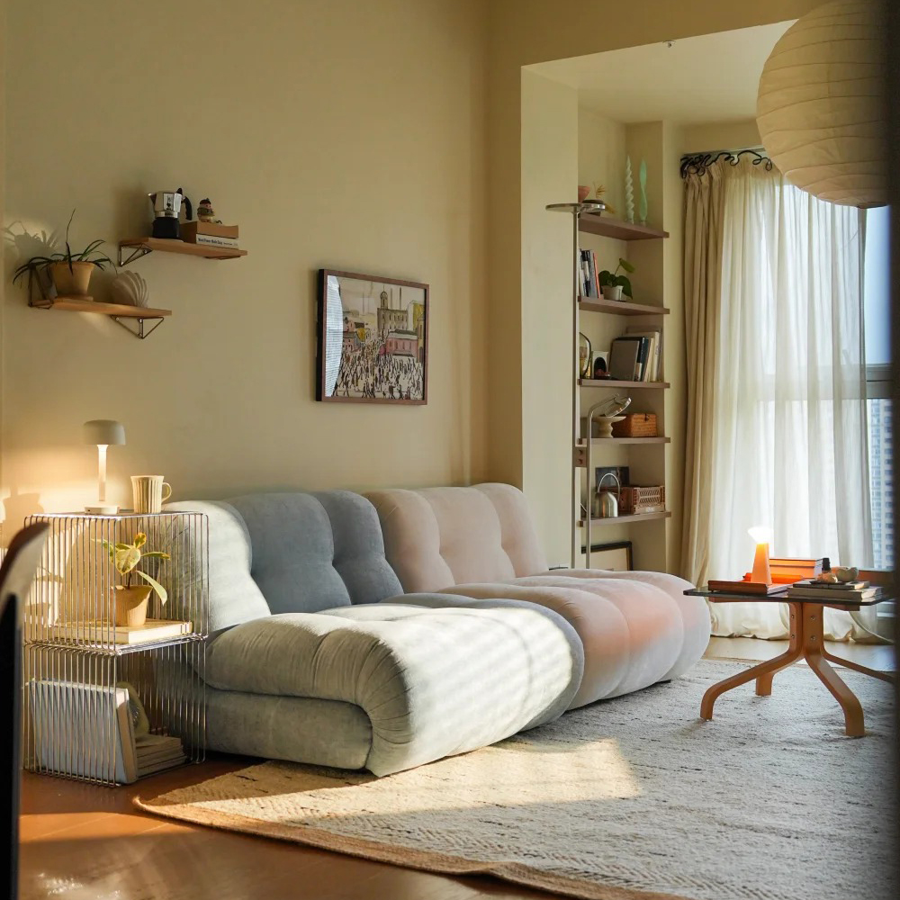 布艺汪汪单人位沙发奶油风现代简约卧室阳台客厅休闲懒人沙发椅子