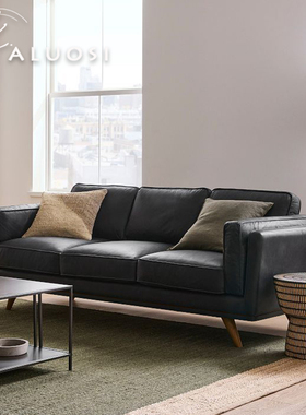 法式复古风现代极简头层牛皮沙发大小户型客厅真皮家具黑色直排位