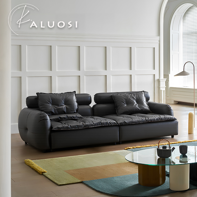 包豪斯松弛岛复古风真皮沙发头层牛皮大小户型中古直排三人位客厅