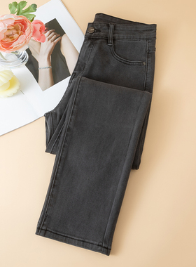 烟灰色直筒烟管牛仔裤女2025年春秋新款八九分小个子高腰宽松显瘦