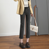 烟灰色烟管直筒牛仔裤 女2026年春秋加绒小个子八九分宽松高腰显瘦