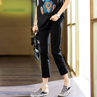 黑色烟管直筒牛仔裤女2025春夏七分小个子八九分宽松梨形身材显瘦