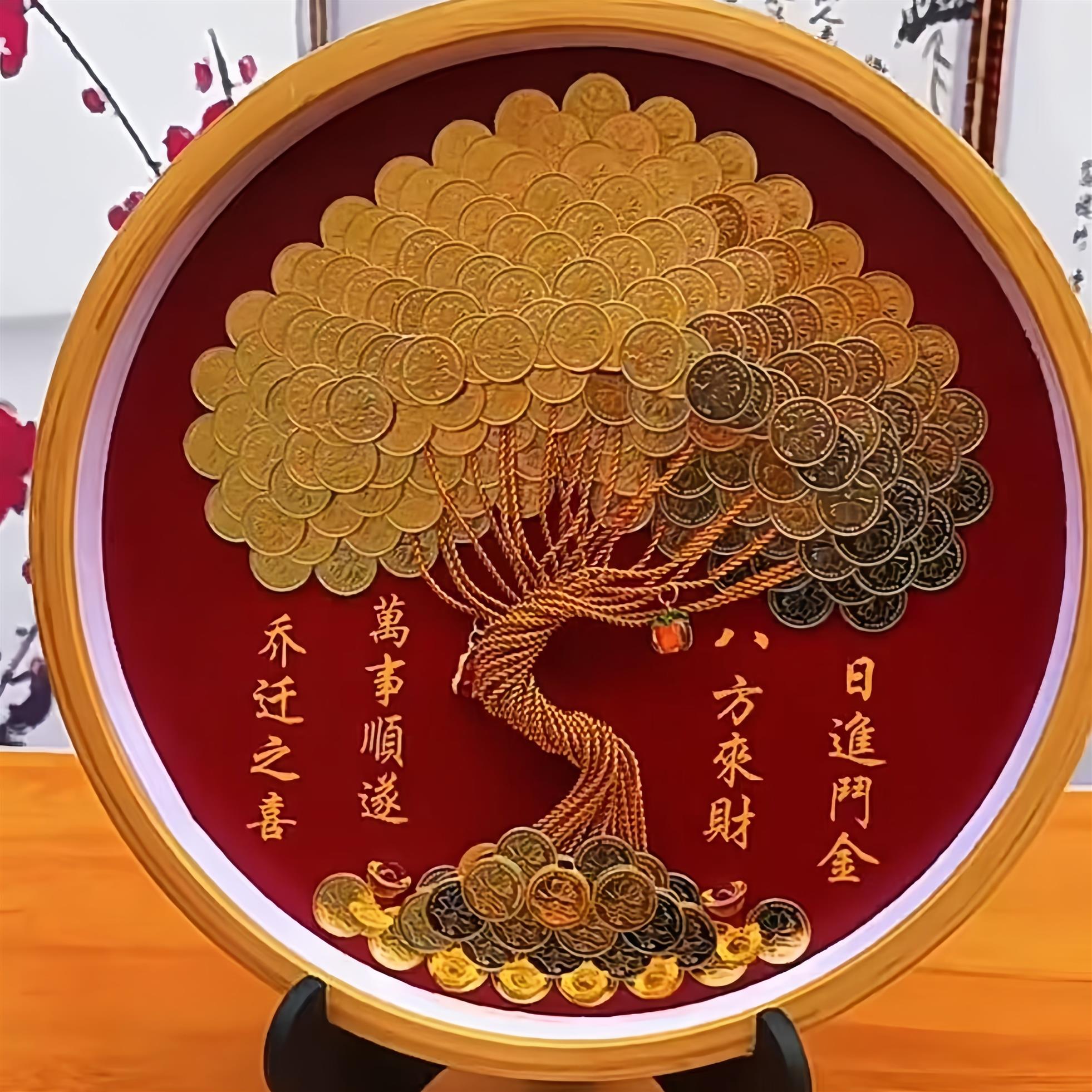 八方来财5毛钱硬币发财树相框手工diy材料包桌面招财摆件生日礼物