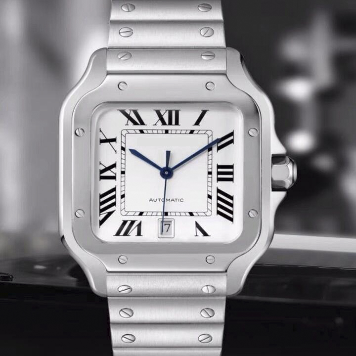 方形男士全自动机械罗马复古不锈钢带防水日历时尚手表商务腕表