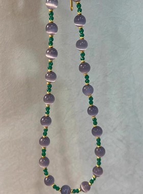 新中式紫色猫眼石绿水晶串珠项链
