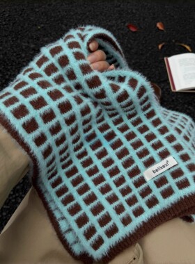 华夫格围巾青绿色保暖加厚韩系百搭高级感仿羊绒围脖披肩