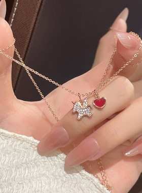 新年红色爱心小马项链女