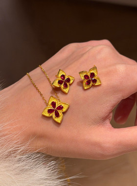 布契风金色仿红色闪钻四叶草