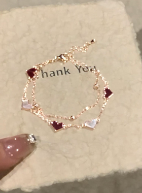 韩系超闪红色爱心双层手链