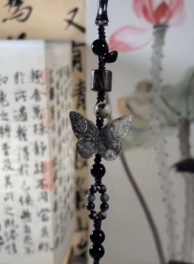 新中式水墨晕染蝴蝶手链手工编织简约古风情侣同款手饰抽拉可调节