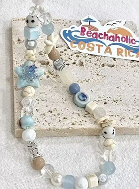 夏日海风蓝星星手机链条小清新ccd挂绳diy挂饰相机防丢绳蓝色系