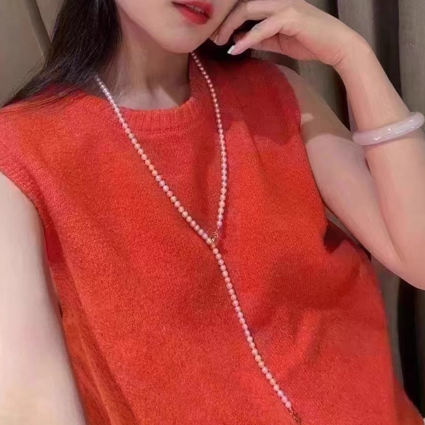 天然珍珠项链女款一款两戴毛衣链轻奢小众设计感锁骨链正圆 强光