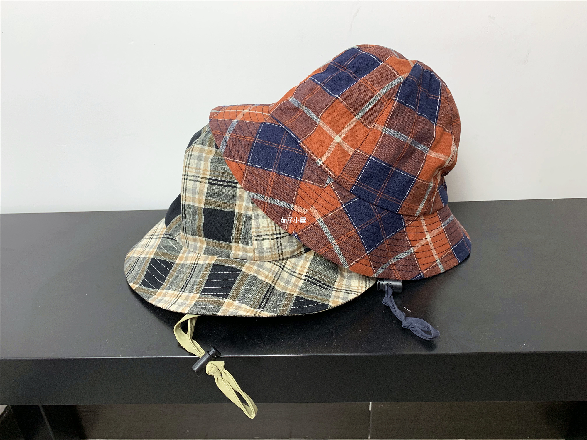 新款男女大格子防晒两色入盆帽