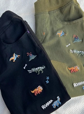 日系 纯原 KSP新款 男女儿童刺绣恐龙拉绒弹力休闲裤 100-130