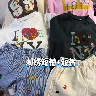 短裤 刺绣短袖 纯棉薄款 一定要一套入 实在太好看了 马牌新款