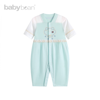 babybean亲豆男女宝全开哈衣礼文化单面布舒适透气柔软吉猫弄晚晴