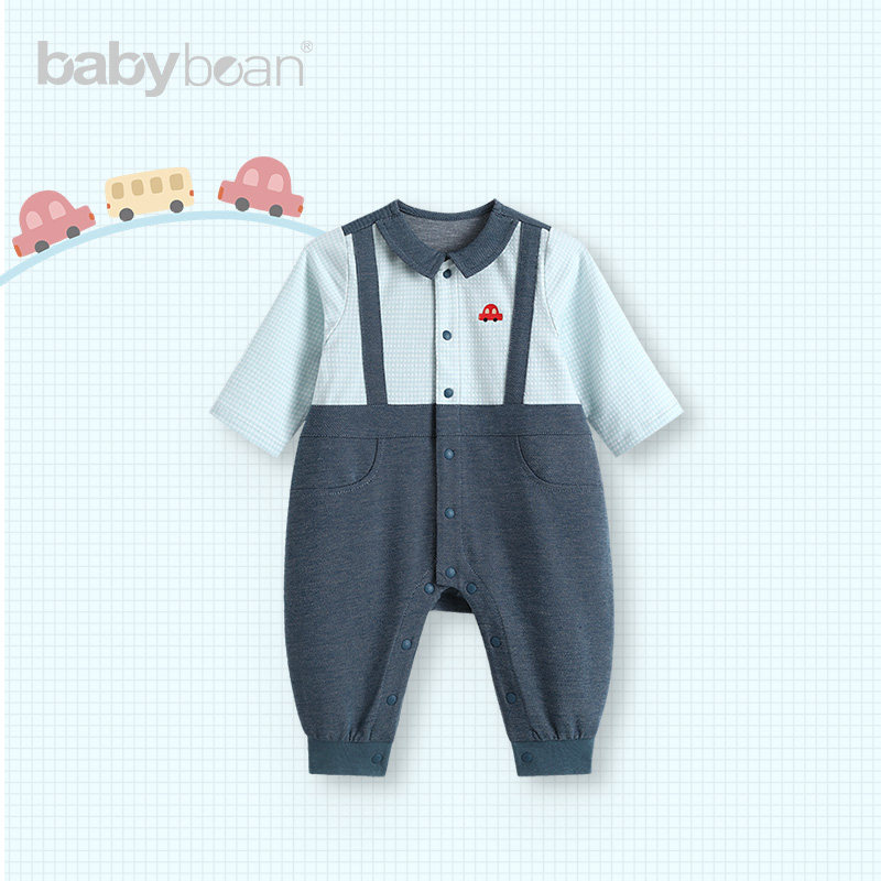 babybean亲豆春季新款男宝舒适弹力帅气工装全开哈衣格子里的秘密