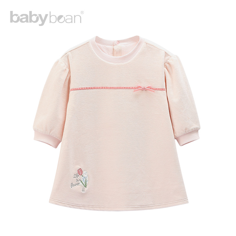 babybean亲豆秋季连衣裙粉嫩可爱A字裙柔软花鸟音乐颂