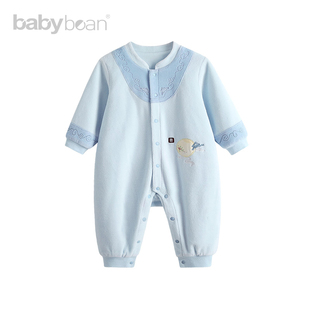 babybean亲豆冬季新款男女宝宝天鹅绒全开哈衣伶兔奔盈月