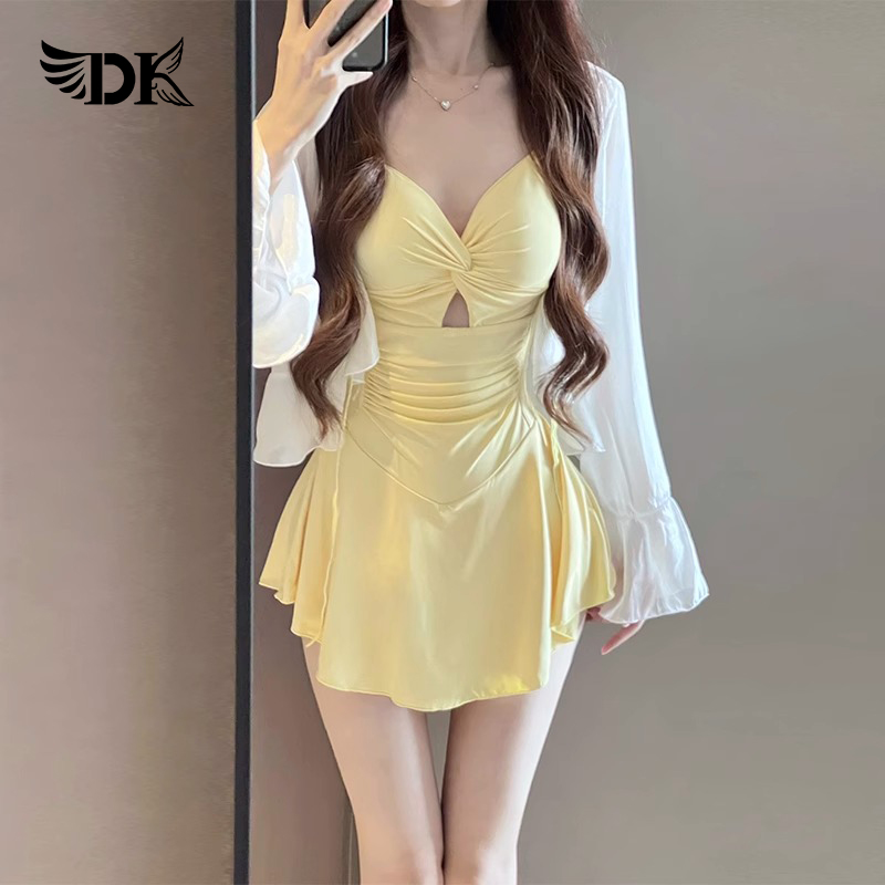 DK泳衣女款2025新款爆款连体裙式高级感保守遮肉显瘦绝美休闲泳装
