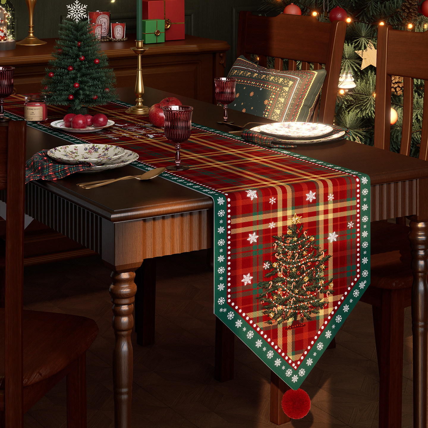 圣诞装饰品桌旗轻奢高端斗柜盖布