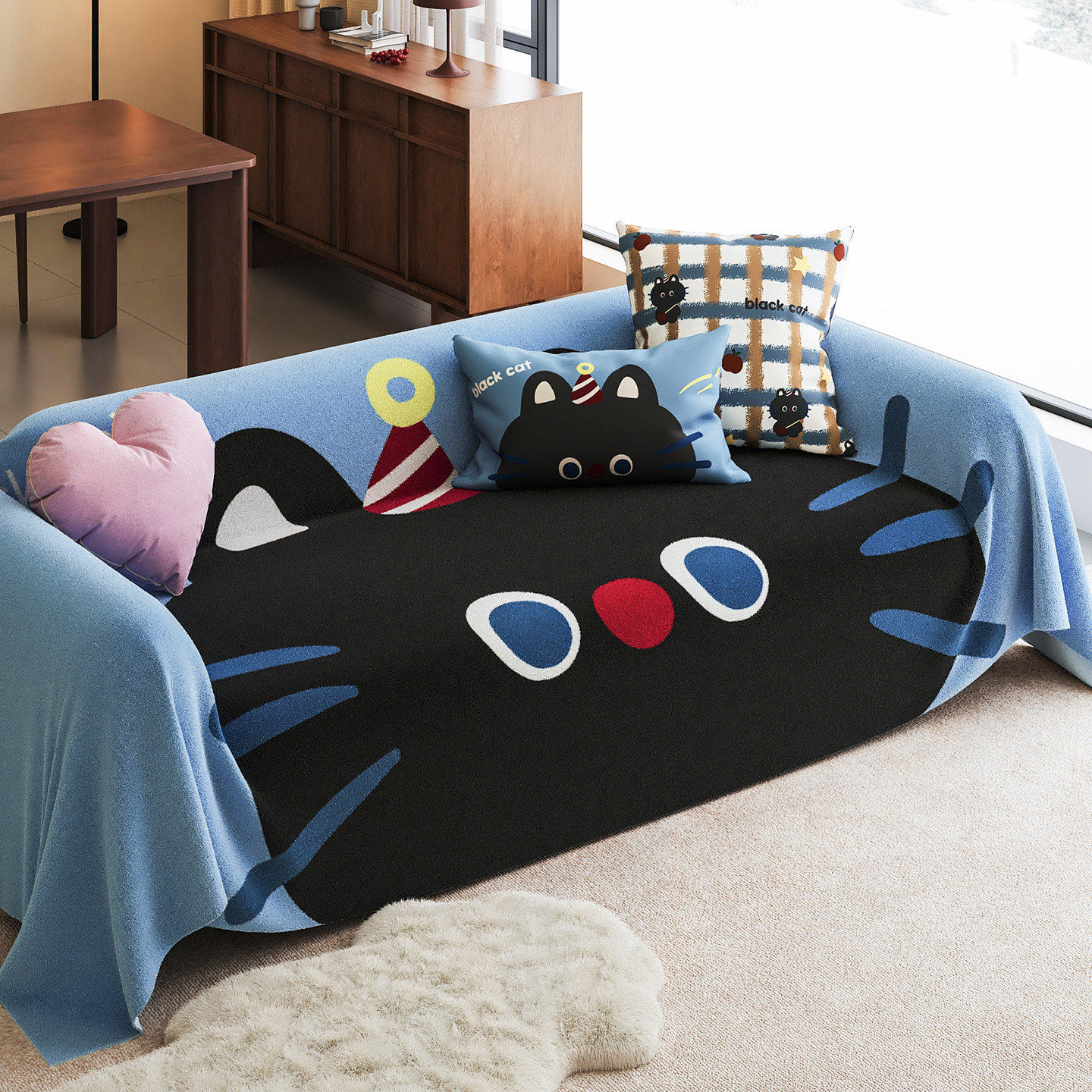 卡通沙发巾新款冬季加厚沙发套罩一整张全盖氛围感沙发毯沙发盖布,居家布艺,沙发垫,淘宝优惠券,粉丝福利购,淘宝优惠卷