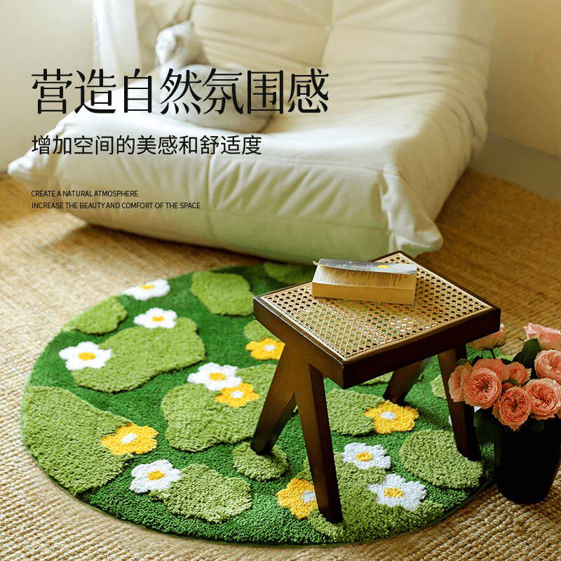苔藓地毯秋冬季ins绿色地垫家用加厚防滑2024新款儿童卧室床边毯
