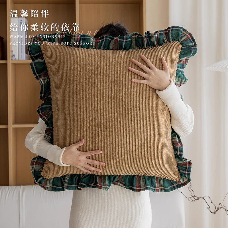 美式裙边抱枕新款靠枕含芯靠背垫