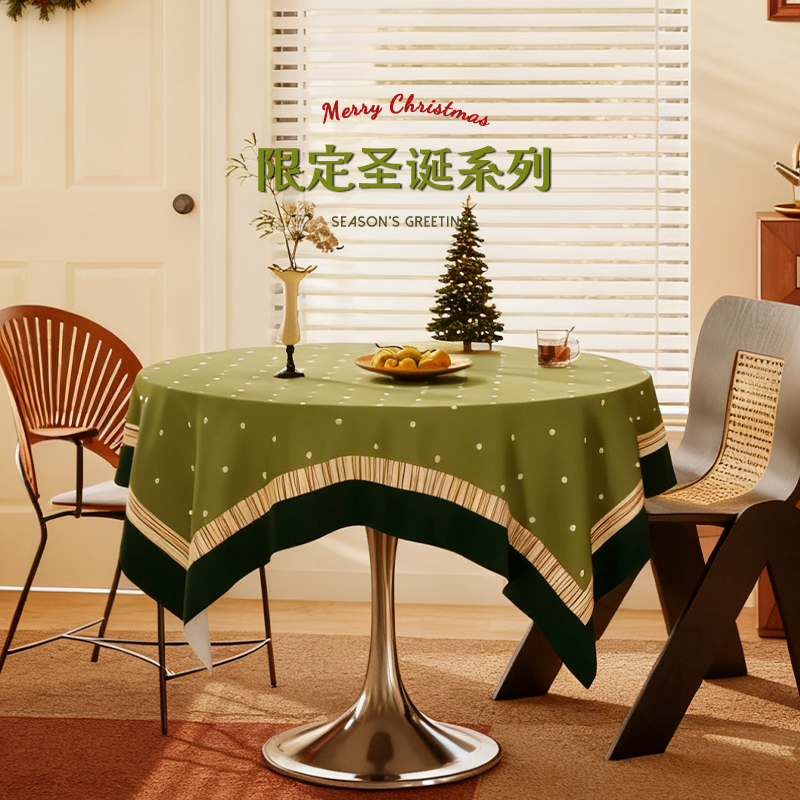圣诞圆桌布防水防油免洗正方形餐桌垫轻奢高级感法式复古茶几盖布