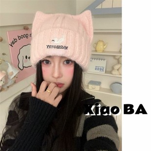 小懒猫八两帽社原创冬季新款猫耳朵针织帽百搭简约时尚显脸小保暖