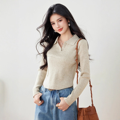 Polo领2025新款早秋短款毛衣女时尚洋气时髦高腰冬内搭针织打底衫