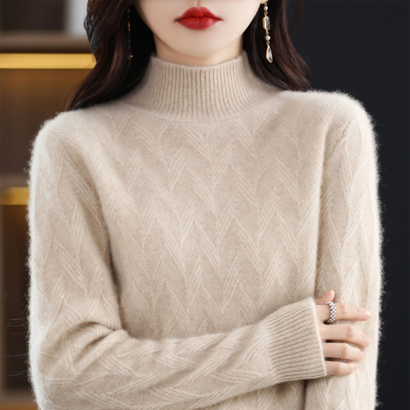 半高领100%纯羊毛衫女秋冬款加厚保暖内搭毛衣宽松针织羊绒打底衫