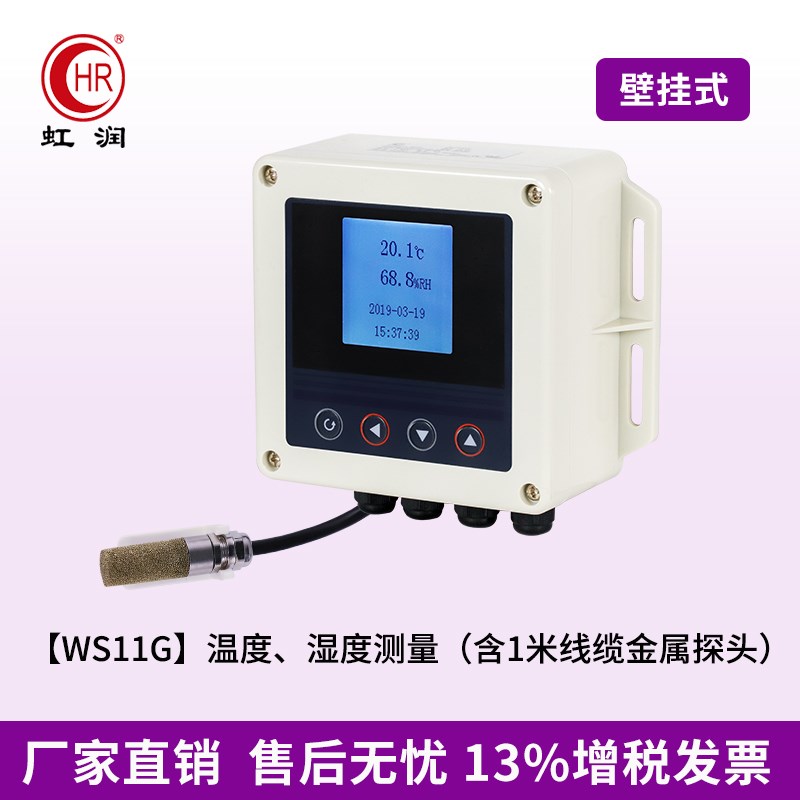 虹润温湿度控制器智能壁挂温度湿度自动记录仪报警传感器探头WS10