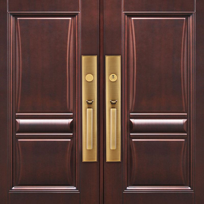别墅双开关大门锁对开入户门锁办公会议室内卧室把手新中式古铜门