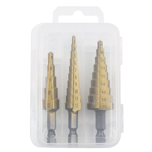 小号3pcs宝塔钻头3-12/4-12/4-20mm盒装六角柄镀钛直槽阶梯钻套装