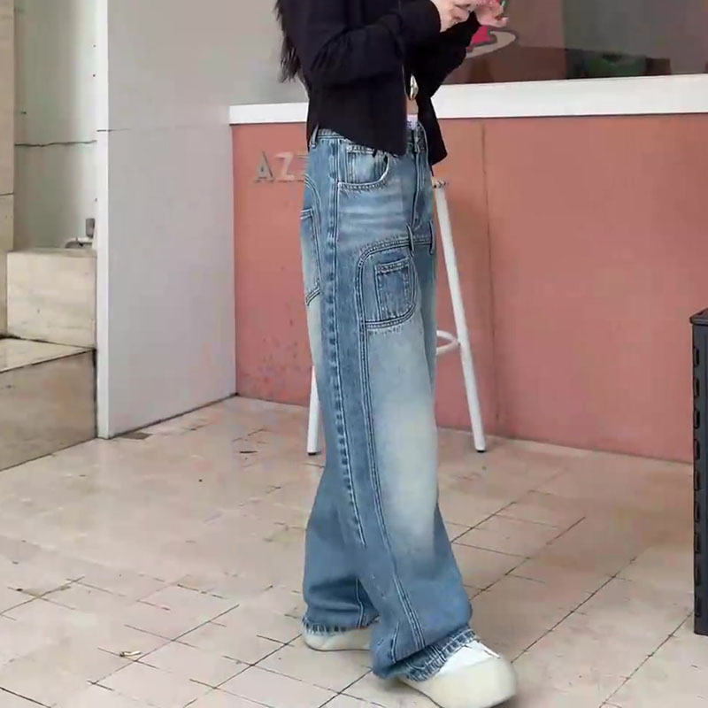 今年流行爆款2025早秋新款梨形身材高腰宽松双腰头设计阔腿牛仔裤