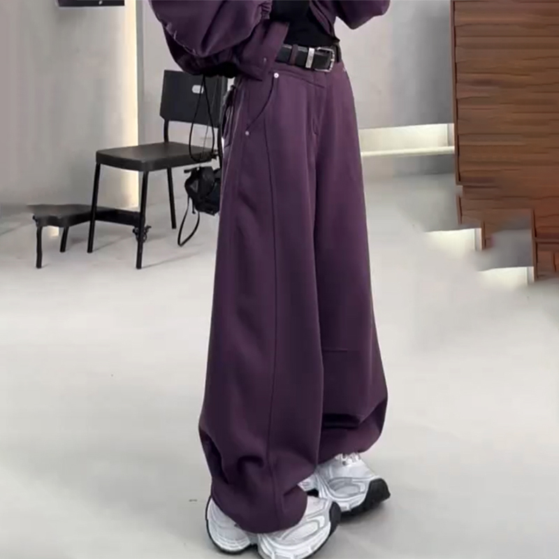 加绒加厚欧货2025冬季新款今年流行爆款高腰宽松阔腿弯刀休闲裤子