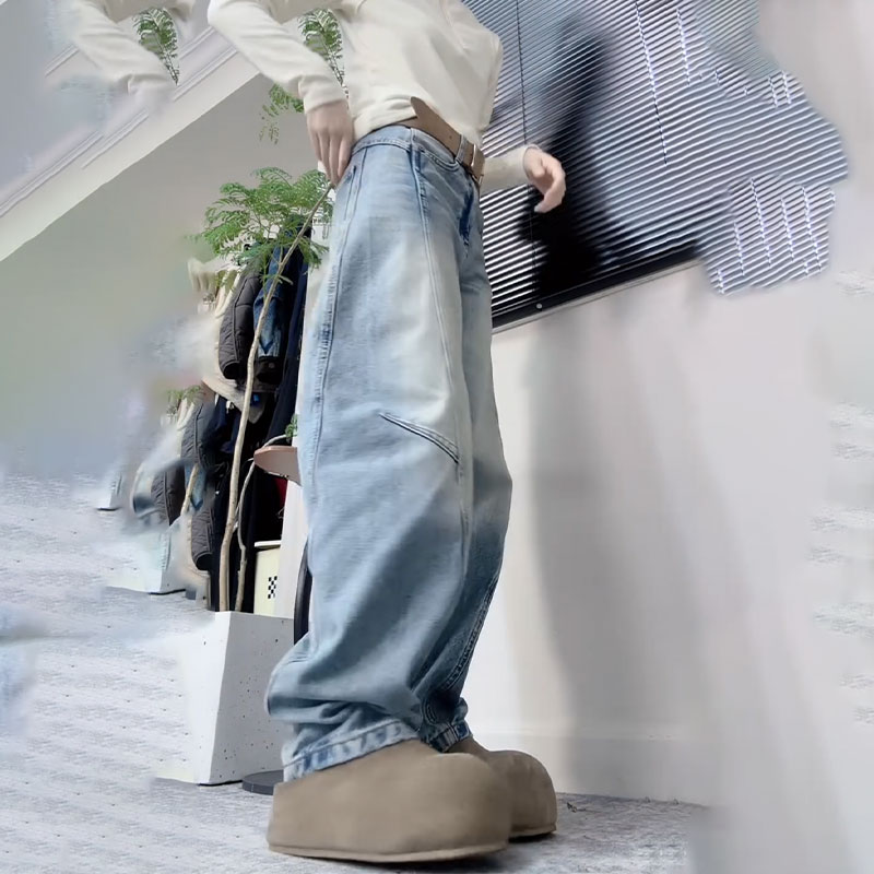 加绒加厚欧货2025冬季新款今年流行爆款高腰宽松阔腿弯刀牛仔裤子
