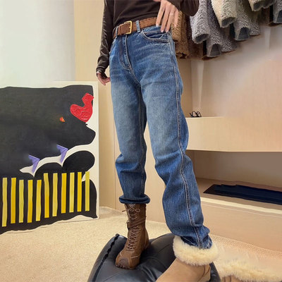 今年流行爆款烟管裤女2025秋冬新款高腰窄版直筒阔腿显瘦牛仔裤子