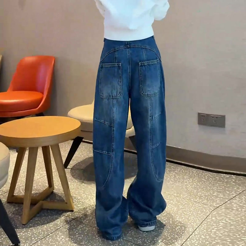 今年流行爆款2025秋新款梨形身材高腰宽松直筒洗水弯刀阔腿牛仔裤