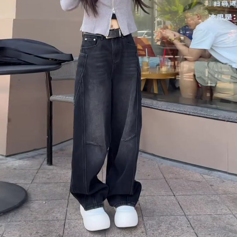 加绒加厚2025冬新款今年流行爆款高腰宽松直筒复古弯刀阔腿牛仔裤
