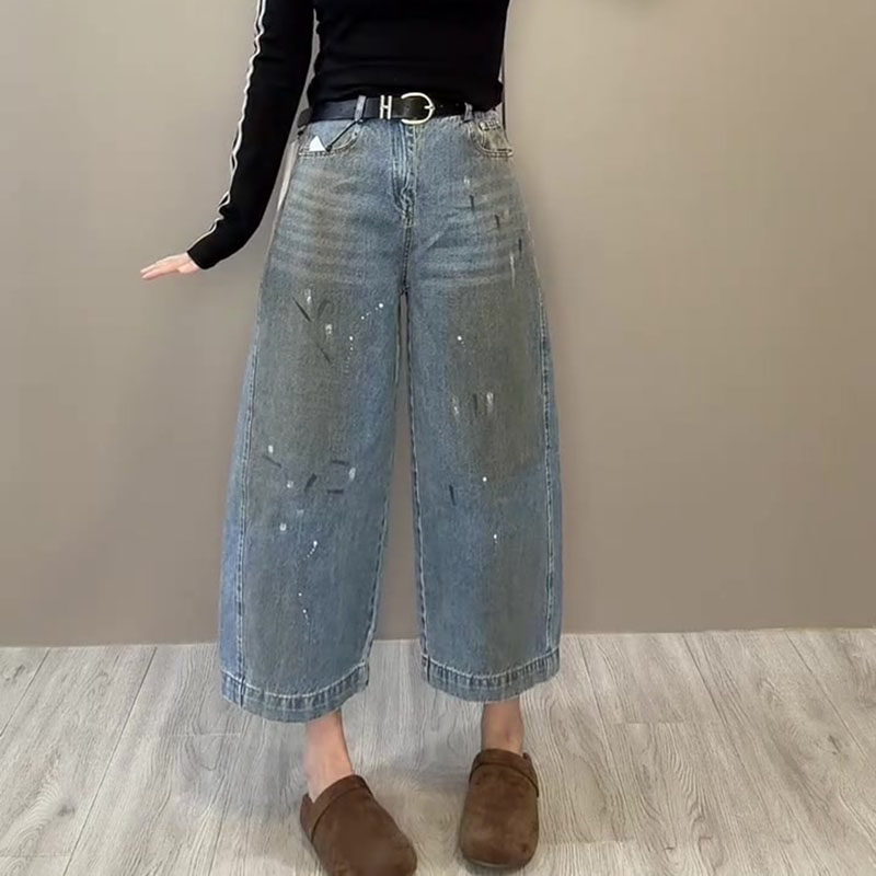 美式复古2026春新款今年流行高腰宽松泼漆做旧九分直筒阔腿牛仔裤,女装/女士精品,牛仔裤,淘宝优惠券,粉丝福利购,淘宝优惠卷