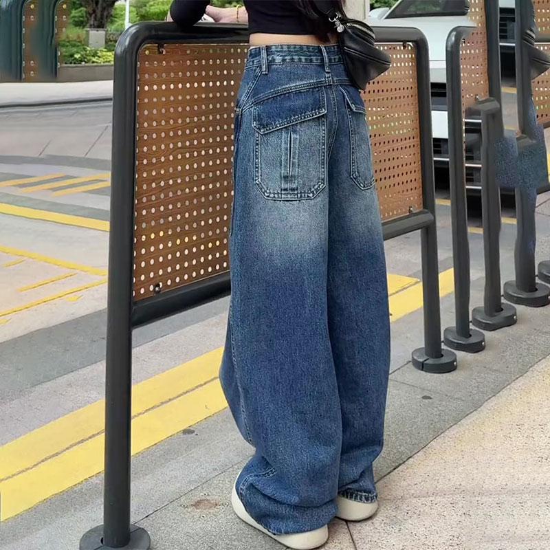 美式弯刀牛仔裤子女2025秋季新款梨型身材粗腿宽胯高腰宽松阔腿裤