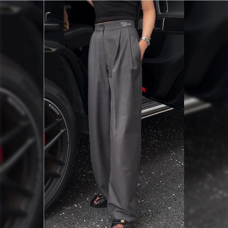 早秋新款高腰直筒西装裤女垂感