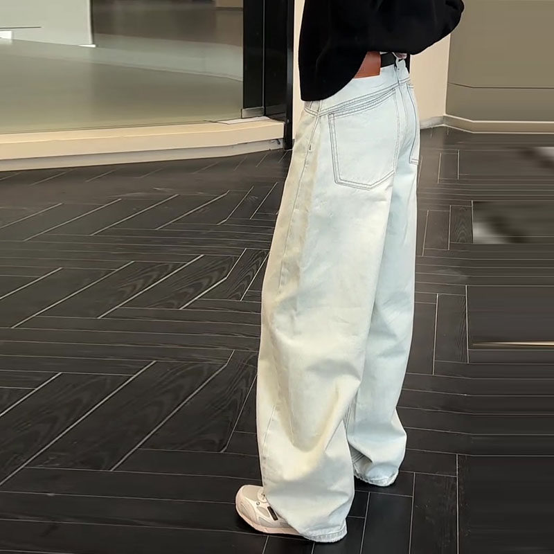 美式高街2026春新款今年流行爆款高腰宽松显瘦洗水弯刀阔腿牛仔裤,女装/女士精品,牛仔裤,淘宝优惠券,粉丝福利购,淘宝优惠卷