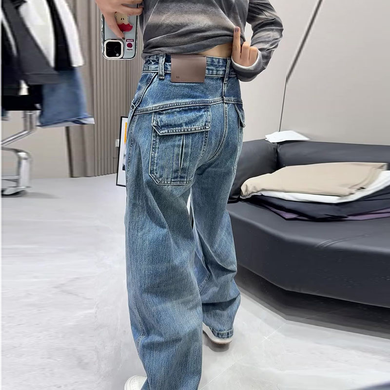 加绒加厚2025秋冬新款梨形身材高腰宽松分割线弯刀阔腿牛仔裤子女