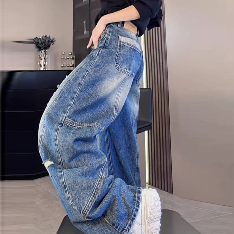 今年流行爆款2026春新款梨形身材高腰宽松直筒洗水破洞阔腿牛仔裤,女装/女士精品,牛仔裤,淘宝优惠券,粉丝福利购,淘宝优惠卷