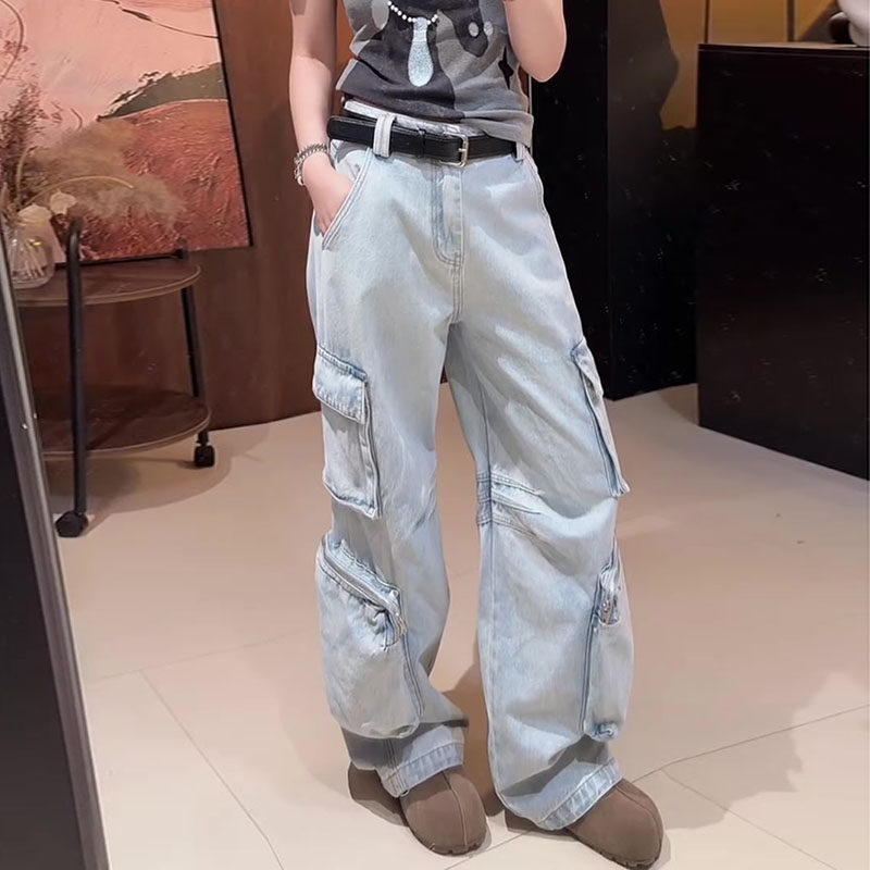 美式设计感2026春新款梨形身材高腰宽松直筒多口袋工装阔腿牛仔裤,女装/女士精品,牛仔裤,淘宝优惠券,粉丝福利购,淘宝优惠卷