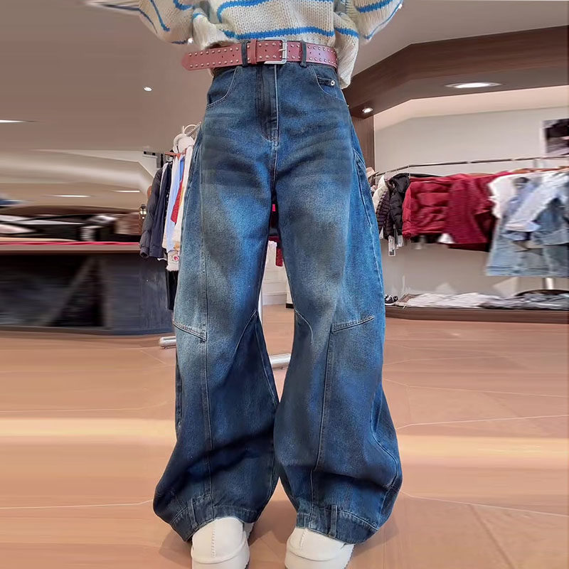 今年流行爆款2026春新款梨形身材高腰宽松洗水复古弯刀阔腿牛仔裤,女装/女士精品,牛仔裤,淘宝优惠券,粉丝福利购,淘宝优惠卷